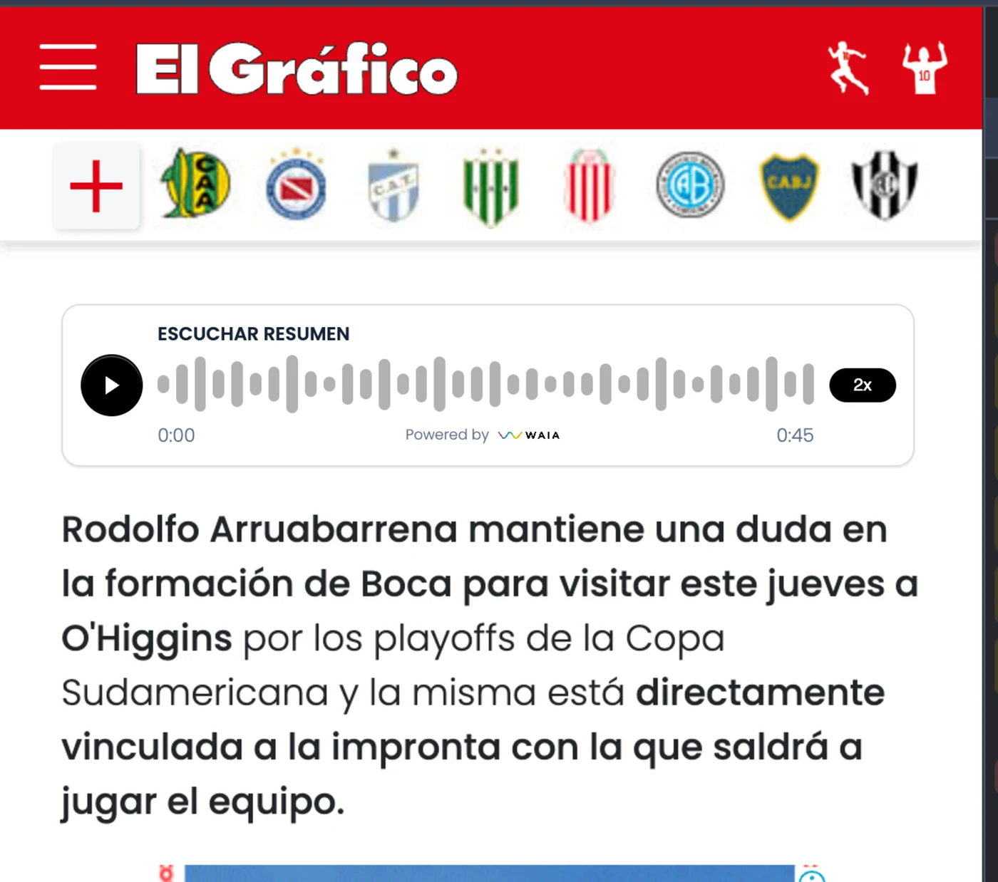 Reproductor de Audio Player integrado en una nota de El Gráfico